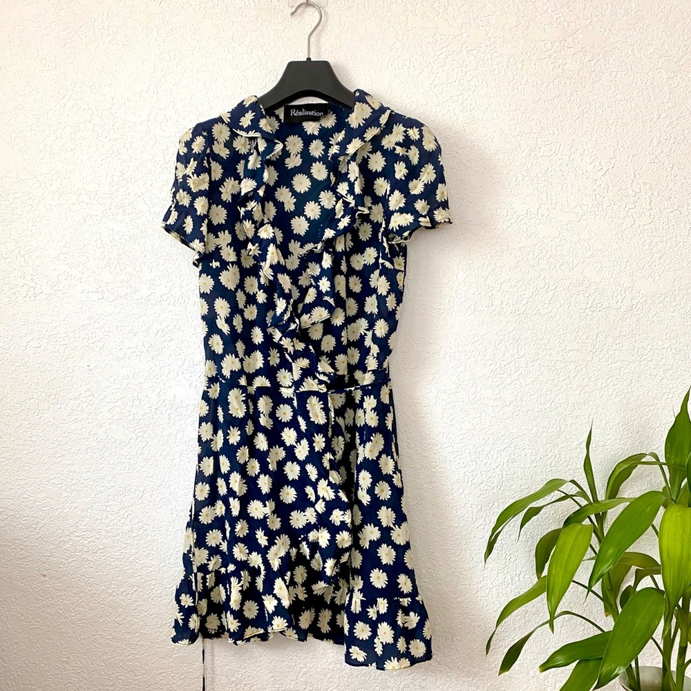 Valentina Blue Daisy Mini Wrap Dress